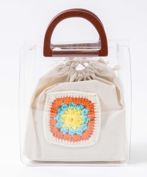 WEGO（ウィゴー）の「WEGO/【2点セット】ウッドハンドルクリアバッグ（ショルダーバッグ・レディース・その他1/その他2・FREE）」の4枚目の写真