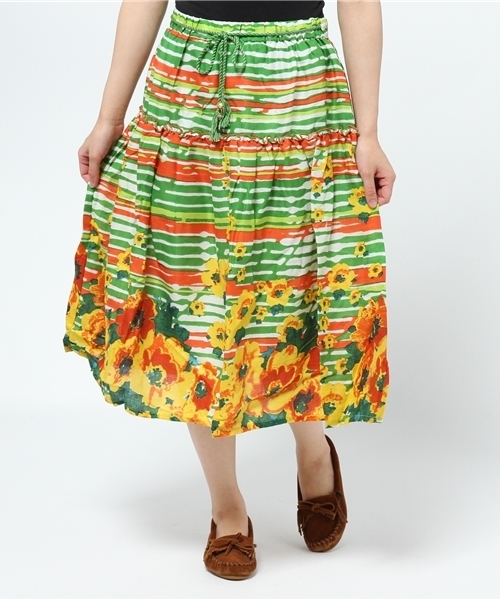 チャイハネ（チャイハネ）の「【チャイハネ】ボタニカルフラワーボーダースカート（スカート・レディース・レッド/ブルー/グリーン・FREE）」の4枚目の写真