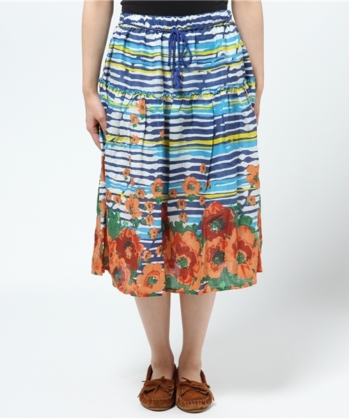 チャイハネ（チャイハネ）の「【チャイハネ】ボタニカルフラワーボーダースカート（スカート・レディース・レッド/ブルー/グリーン・FREE）」の12枚目の写真