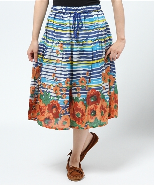 チャイハネ（チャイハネ）の「【チャイハネ】ボタニカルフラワーボーダースカート（スカート・レディース・レッド/ブルー/グリーン・FREE）」の5枚目の写真