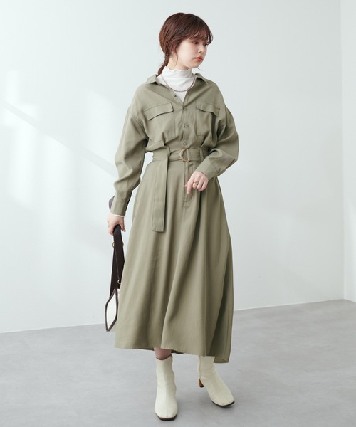 大人上品な美シルエットデザイン!ミリタリーシャツワンピース