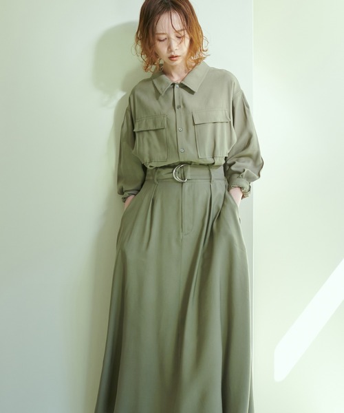 大人上品な美シルエットデザイン!ミリタリーシャツワンピース