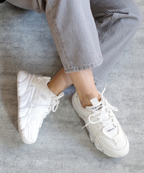 AmiAmi(アミアミ)の「レースアップワンカラーダッドスニーカー/厚底スニーカー(スニーカー・レディース・ホワイト/ブラック/ベージュ・LL/S/M/L)」の2枚目の写真