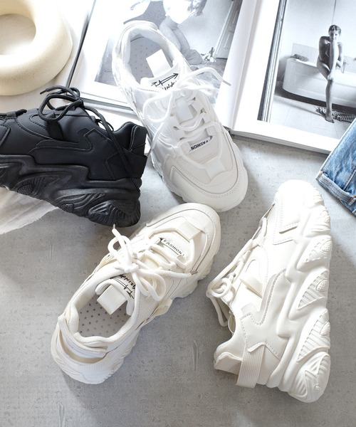 AmiAmi(アミアミ)の「レースアップワンカラーダッドスニーカー/厚底スニーカー(スニーカー・レディース・ホワイト/ブラック/ベージュ・LL/S/M/L)」の15枚目の写真