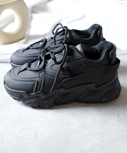 AmiAmi(アミアミ)の「レースアップワンカラーダッドスニーカー/厚底スニーカー(スニーカー・レディース・ホワイト/ブラック/ベージュ・LL/S/M/L)」の13枚目の写真