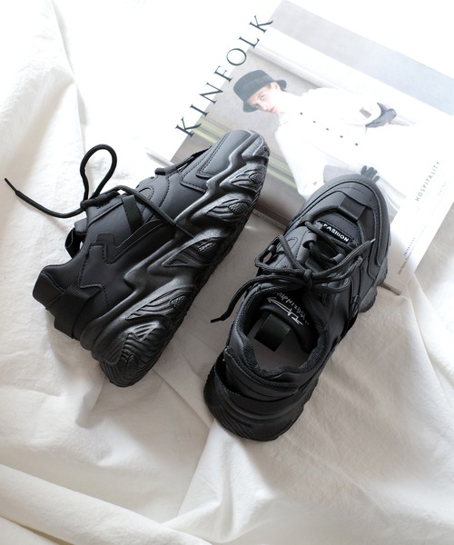 AmiAmi(アミアミ)の「レースアップワンカラーダッドスニーカー/厚底スニーカー(スニーカー・レディース・ホワイト/ブラック/ベージュ・LL/S/M/L)」の14枚目の写真