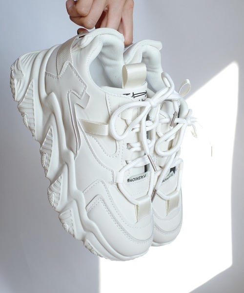 AmiAmi(アミアミ)の「レースアップワンカラーダッドスニーカー/厚底スニーカー(スニーカー・レディース・ホワイト/ブラック/ベージュ・LL/S/M/L)」の17枚目の写真