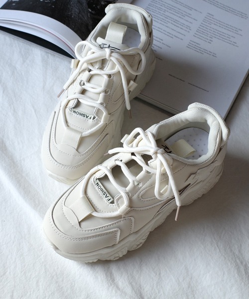 AmiAmi(アミアミ)の「レースアップワンカラーダッドスニーカー/厚底スニーカー(スニーカー・レディース・ホワイト/ブラック/ベージュ・LL/S/M/L)」の21枚目の写真