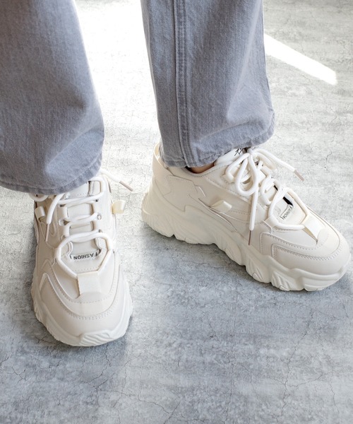 AmiAmi(アミアミ)の「レースアップワンカラーダッドスニーカー/厚底スニーカー(スニーカー・レディース・ホワイト/ブラック/ベージュ・LL/S/M/L)」の20枚目の写真