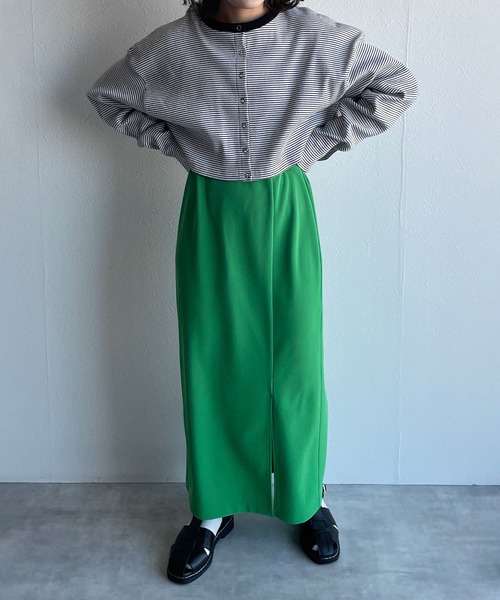 w closet（ダブルクローゼット）の「テレコボーダーショートクルーネックカーディガン（カーディガン/ボレロ・レディース・オフホワイト/ライム/イエロー/ピンク・FREE）」の5枚目の写真