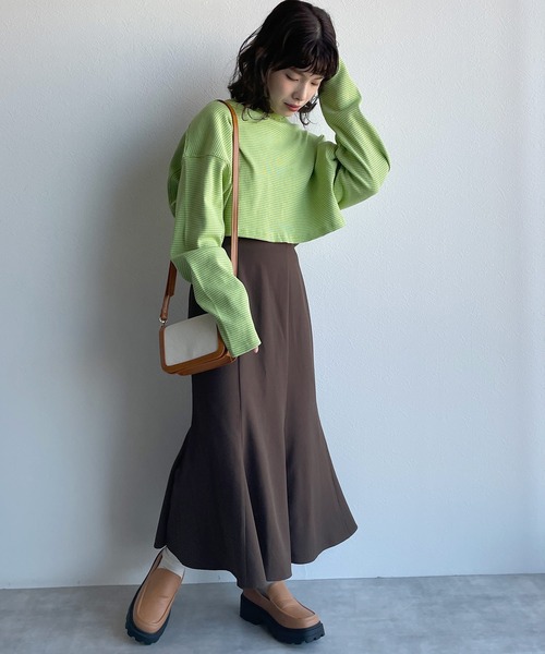 w closet（ダブルクローゼット）の「テレコボーダーショートクルーネックカーディガン（カーディガン/ボレロ・レディース・オフホワイト/ライム/イエロー/ピンク・FREE）」の18枚目の写真