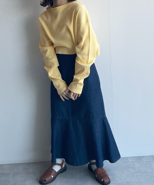 w closet（ダブルクローゼット）の「テレコボーダーショートクルーネックカーディガン（カーディガン/ボレロ・レディース・オフホワイト/ライム/イエロー/ピンク・FREE）」の10枚目の写真