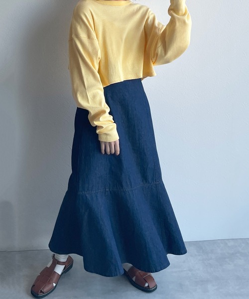 w closet（ダブルクローゼット）の「テレコボーダーショートクルーネックカーディガン（カーディガン/ボレロ・レディース・オフホワイト/ライム/イエロー/ピンク・FREE）」の7枚目の写真