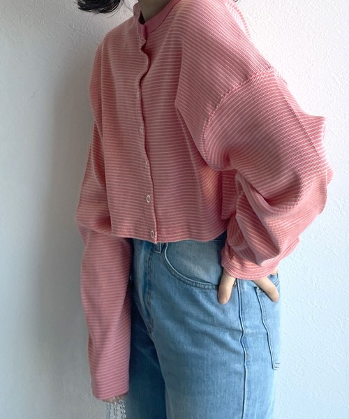 w closet（ダブルクローゼット）の「テレコボーダーショートクルーネックカーディガン（カーディガン/ボレロ・レディース・オフホワイト/ライム/イエロー/ピンク・FREE）」の11枚目の写真