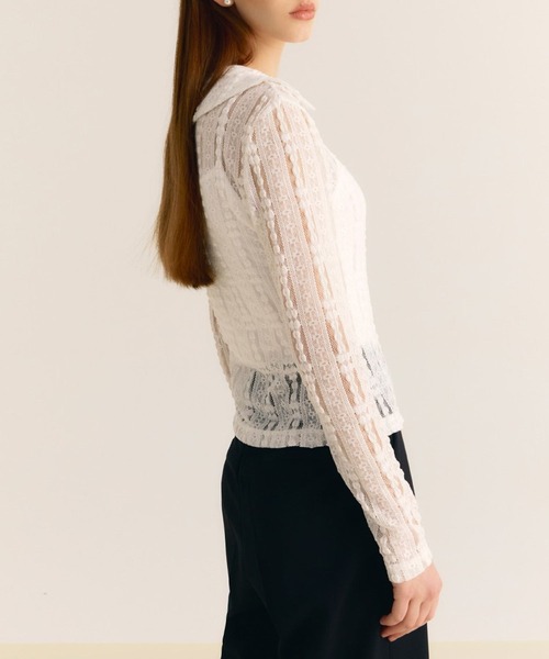 CITYBREEZE(シティブリーズ)の「CITYBREEZE/COLLAR LACEカーディガン 2281283(カーディガン/ボレロ・レディース・ブルー/ホワイト・FREE)」の4枚目の写真