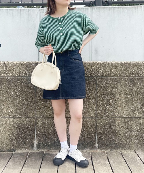 PairPair（ペアペア）の「【ペットとリンクコーデ】テレコボーダーヘンリーネックT（Tシャツ/カットソー・レディース・ネイビー/グリーン・フリー）」の3枚目の写真