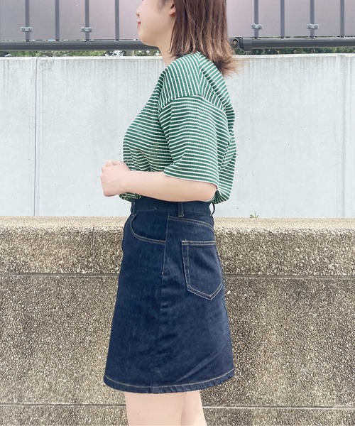 PairPair（ペアペア）の「【ペットとリンクコーデ】テレコボーダーヘンリーネックT（Tシャツ/カットソー・レディース・ネイビー/グリーン・フリー）」の6枚目の写真