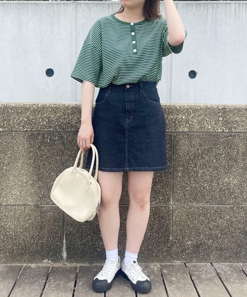 PairPair（ペアペア）の「【ペットとリンクコーデ】テレコボーダーヘンリーネックT（Tシャツ/カットソー・レディース・ネイビー/グリーン・フリー）」の4枚目の写真