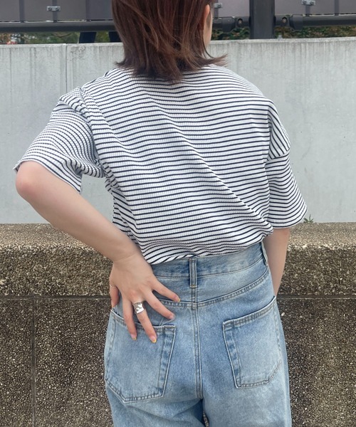 PairPair（ペアペア）の「【ペットとリンクコーデ】テレコボーダーヘンリーネックT（Tシャツ/カットソー・レディース・ネイビー/グリーン・フリー）」の14枚目の写真