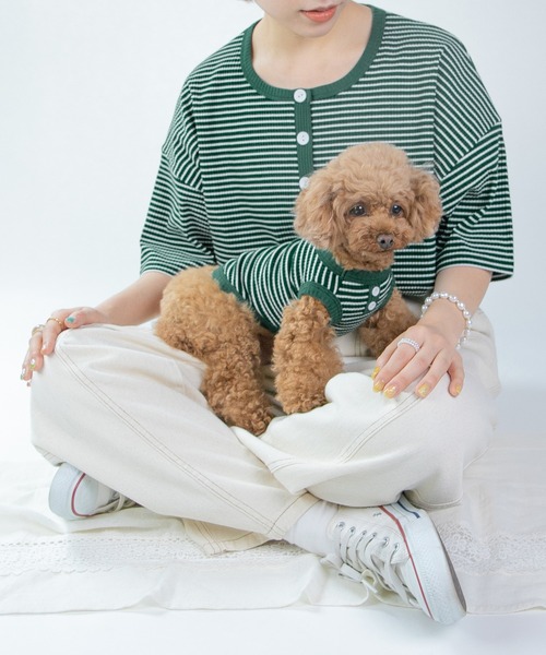 PairPair（ペアペア）の「【ペットとリンクコーデ】テレコボーダーヘンリーネックT（Tシャツ/カットソー・レディース・ネイビー/グリーン・フリー）」の18枚目の写真