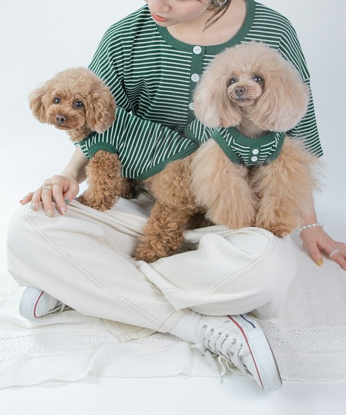 PairPair（ペアペア）の「【ペットとリンクコーデ】テレコボーダーヘンリーネックT（Tシャツ/カットソー・レディース・ネイビー/グリーン・フリー）」の19枚目の写真