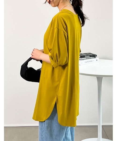 Re:EDIT(リエディ)の「前後2WAYシルケットカットソーチュニック(Tシャツ/カットソー・レディース・ホワイト/マスタード/グレイッシュベージュ/ブラック・MEDIUM/LARGE)」の13枚目の写真