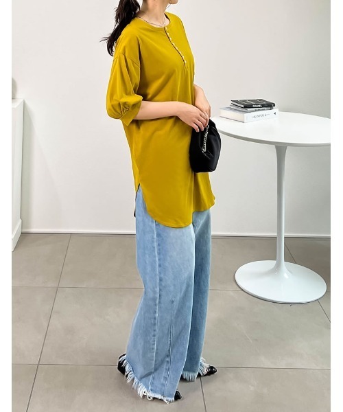 Re:EDIT(リエディ)の「前後2WAYシルケットカットソーチュニック(Tシャツ/カットソー・レディース・ホワイト/マスタード/グレイッシュベージュ/ブラック・MEDIUM/LARGE)」の12枚目の写真