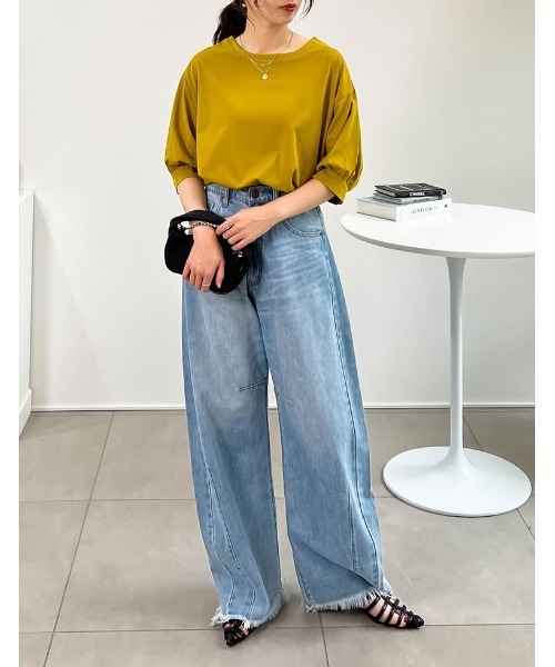 Re:EDIT(リエディ)の「前後2WAYシルケットカットソーチュニック(Tシャツ/カットソー・レディース・ホワイト/マスタード/グレイッシュベージュ/ブラック・MEDIUM/LARGE)」の9枚目の写真