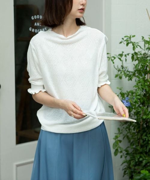MAISON DE THERESE(メゾン ド テレーズ)の「レトロ風ニットブラウス(シャツ/ブラウス・レディース・ホワイト/ブラウン/ブラック・MEDIUM)」の1枚目の写真