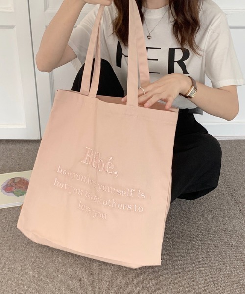 MANGROVE(マングローブ)の「Bebeロゴ刺繍トートバッグ(トートバッグ・レディース・パープル/ブルー/アイボリー/ライトピンク・FREE)」の4枚目の写真
