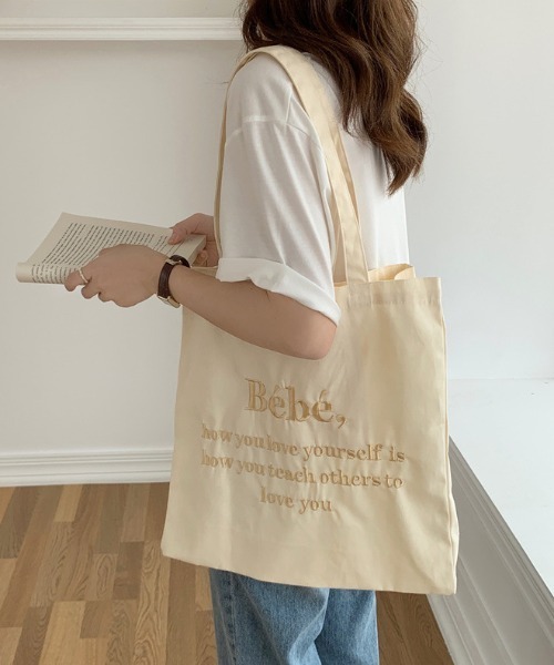 MANGROVE(マングローブ)の「Bebeロゴ刺繍トートバッグ(トートバッグ・レディース・パープル/ブルー/アイボリー/ライトピンク・FREE)」の7枚目の写真