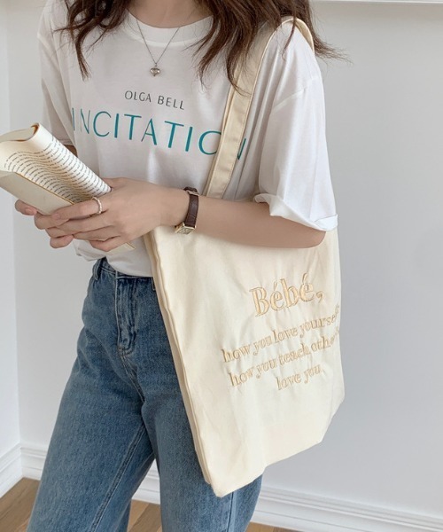 MANGROVE(マングローブ)の「Bebeロゴ刺繍トートバッグ(トートバッグ・レディース・パープル/ブルー/アイボリー/ライトピンク・FREE)」の10枚目の写真