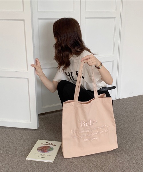 MANGROVE(マングローブ)の「Bebeロゴ刺繍トートバッグ(トートバッグ・レディース・パープル/ブルー/アイボリー/ライトピンク・FREE)」の16枚目の写真