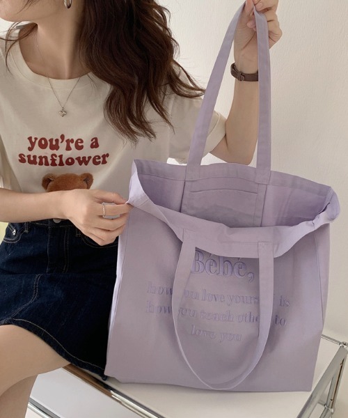 MANGROVE(マングローブ)の「Bebeロゴ刺繍トートバッグ(トートバッグ・レディース・パープル/ブルー/アイボリー/ライトピンク・FREE)」の21枚目の写真