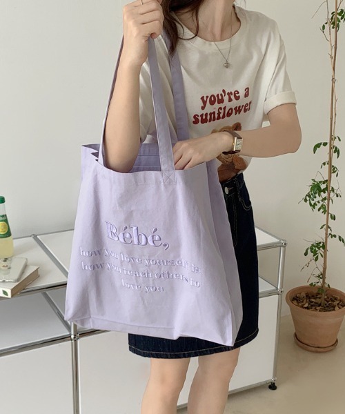 MANGROVE(マングローブ)の「Bebeロゴ刺繍トートバッグ(トートバッグ・レディース・パープル/ブルー/アイボリー/ライトピンク・FREE)」の20枚目の写真