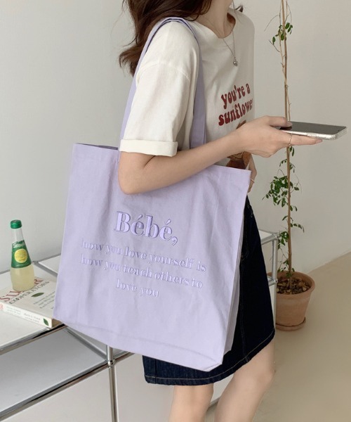 MANGROVE(マングローブ)の「Bebeロゴ刺繍トートバッグ(トートバッグ・レディース・パープル/ブルー/アイボリー/ライトピンク・FREE)」の22枚目の写真