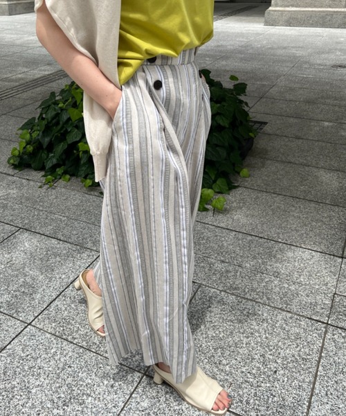 Chez toi（シェトワ）の「Wボタンマルチストライプリネンパンツ（その他パンツ・レディース・ベージュ/ネイビー・FREE）」の3枚目の写真