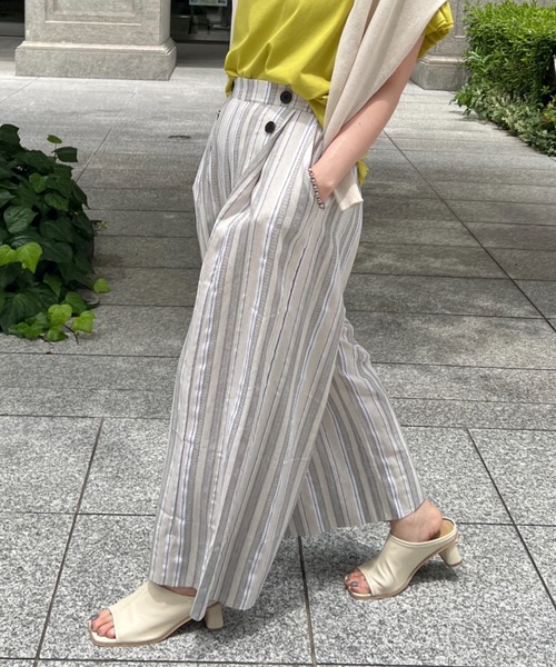 Chez toi（シェトワ）の「Wボタンマルチストライプリネンパンツ（その他パンツ・レディース・ベージュ/ネイビー・FREE）」の5枚目の写真