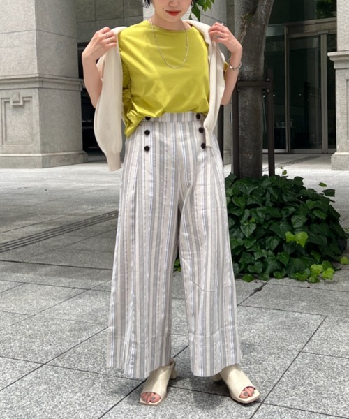 Chez toi（シェトワ）の「Wボタンマルチストライプリネンパンツ（その他パンツ・レディース・ベージュ/ネイビー・FREE）」の8枚目の写真