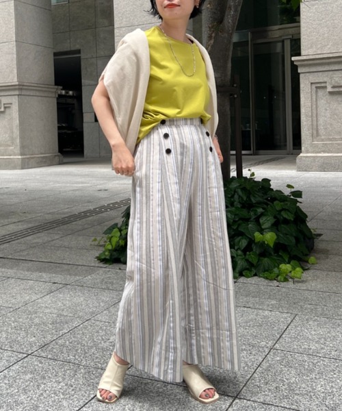 Chez toi（シェトワ）の「Wボタンマルチストライプリネンパンツ（その他パンツ・レディース・ベージュ/ネイビー・FREE）」の9枚目の写真