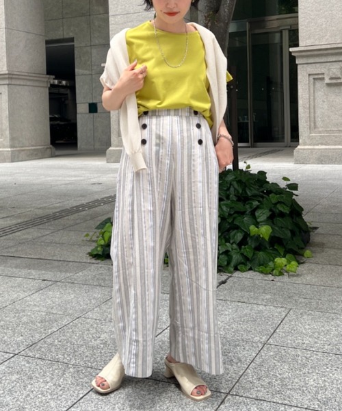 Chez toi（シェトワ）の「Wボタンマルチストライプリネンパンツ（その他パンツ・レディース・ベージュ/ネイビー・FREE）」の10枚目の写真