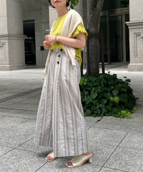 Chez toi（シェトワ）の「Wボタンマルチストライプリネンパンツ（その他パンツ・レディース・ベージュ/ネイビー・FREE）」の11枚目の写真