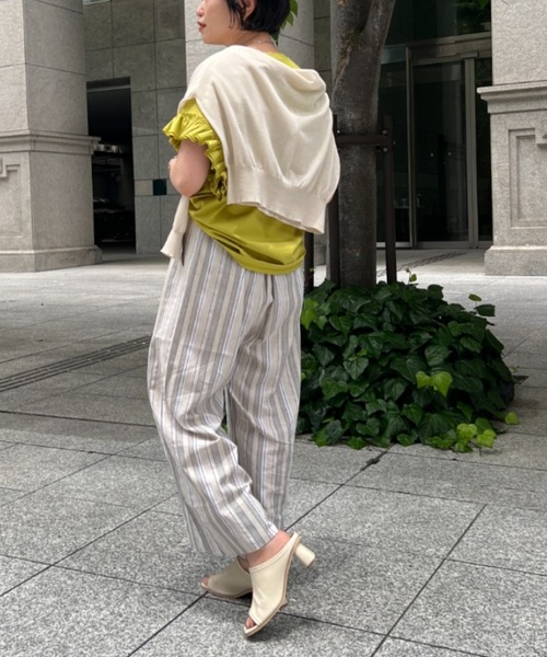 Chez toi（シェトワ）の「Wボタンマルチストライプリネンパンツ（その他パンツ・レディース・ベージュ/ネイビー・FREE）」の12枚目の写真