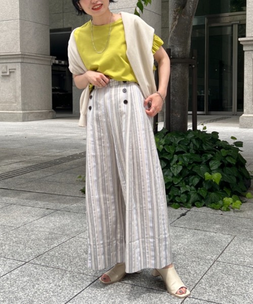 Chez toi（シェトワ）の「Wボタンマルチストライプリネンパンツ（その他パンツ・レディース・ベージュ/ネイビー・FREE）」の13枚目の写真