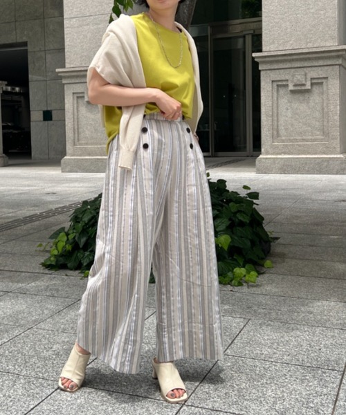 Chez toi（シェトワ）の「Wボタンマルチストライプリネンパンツ（その他パンツ・レディース・ベージュ/ネイビー・FREE）」の14枚目の写真