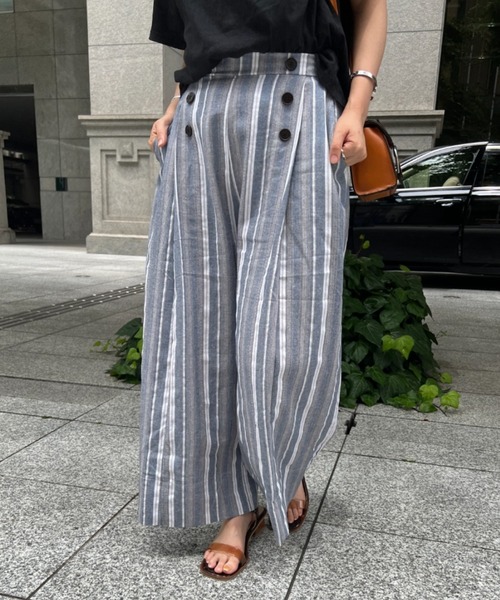 Chez toi（シェトワ）の「Wボタンマルチストライプリネンパンツ（その他パンツ・レディース・ベージュ/ネイビー・FREE）」の15枚目の写真