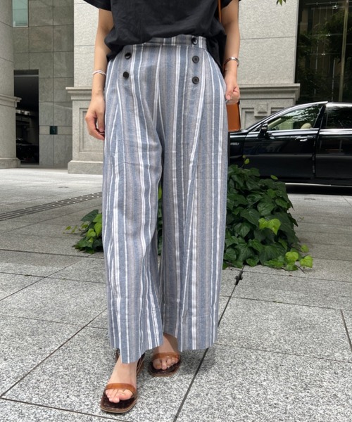 Chez toi（シェトワ）の「Wボタンマルチストライプリネンパンツ（その他パンツ・レディース・ベージュ/ネイビー・FREE）」の16枚目の写真