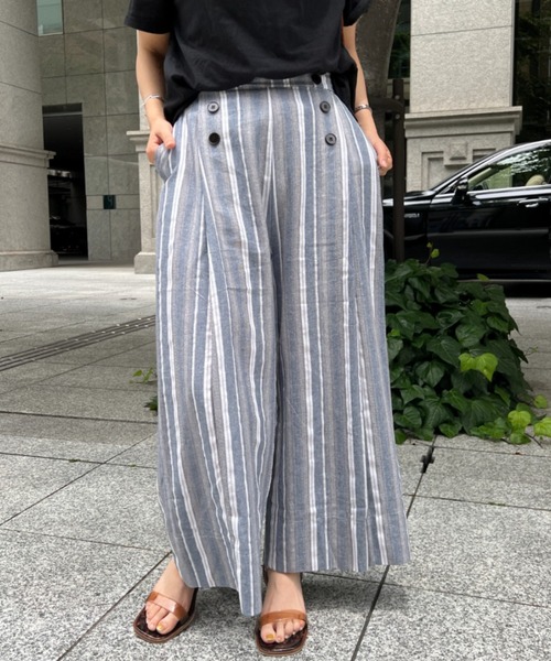 Chez toi（シェトワ）の「Wボタンマルチストライプリネンパンツ（その他パンツ・レディース・ベージュ/ネイビー・FREE）」の17枚目の写真