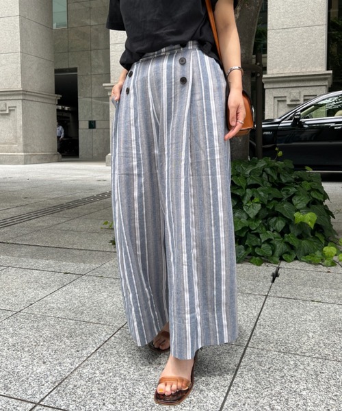 Chez toi（シェトワ）の「Wボタンマルチストライプリネンパンツ（その他パンツ・レディース・ベージュ/ネイビー・FREE）」の18枚目の写真