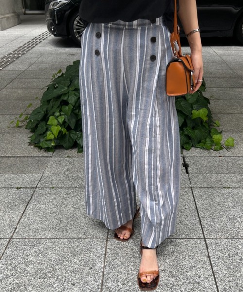 Chez toi（シェトワ）の「Wボタンマルチストライプリネンパンツ（その他パンツ・レディース・ベージュ/ネイビー・FREE）」の19枚目の写真